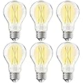VOLIVO 6 Pack A19 Vintage LED Edison Bulbs, Dimmable, 60W Equivalent, High Brightness 5000K Daylight, Ultra-Bright, 8W E26 Standard Base, CRI80+, 800Lumens, Clear Glass Filament Bulb for Home