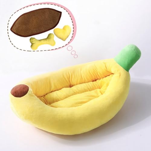 ペットベッド 猫 ベッド 丸型 ふわふわ バナナ ひんやりシート付き 骨とハートのおもちゃ付き 猫クッション おしゃれ 暖かい 滑り止め 室内用 洗える ペットハウス ペットソファー 犬 猫用 四季 冷房対策 冬対策 セット3 M(70*40*15)