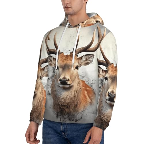 Men's Fleece Pullover Hoodie Long Sleeve Hooded Animal deer Sweatshirt Casual Shirts With Pockets Large Black3