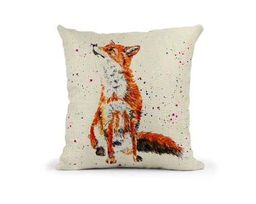 Vixar Fox British Wildlife Hand Painted Art Linnen Cushion With filling or cover only, 40x40cm, gift, christmas, Birthday (Cover Only)