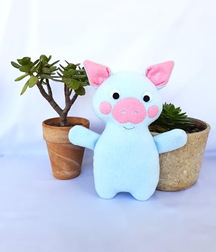 Doudou peluche cochon bleu ciel doudou naissance bébé garçon unique - 2