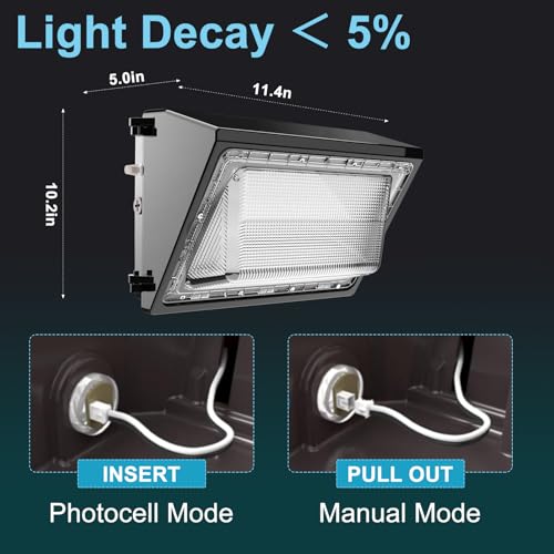 Image of Lightdot 250W LED Wall Pack Light 4 Pack, 37500LM Dusk to Dawn Outdoor Security Lights with Photocell, 5000K Daylight, IP65 Waterproof, 100-277V, ETL, 20-40 ft Mount Height with 70ft Cover, Black