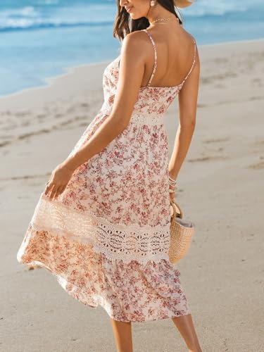 CUPSHE Summer Dresses for Women 2025 Long V Neck Floral Lace Casual Sleeveless A Line Sundress Beach Midi Dress3