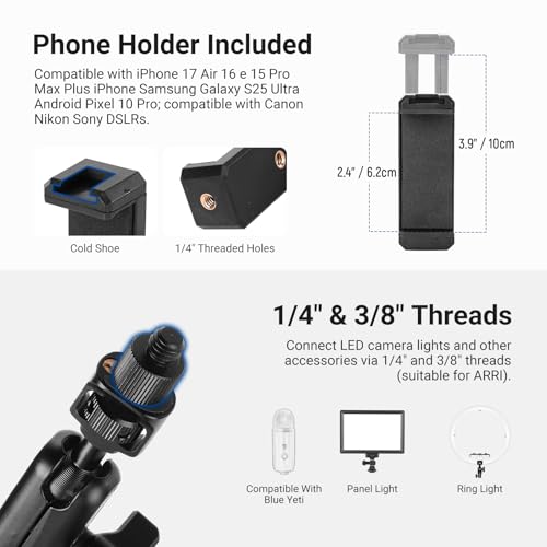 Image of NEEWER Basics Magic Arm Table Stand, 55 cm Microphone Arm Overhead Mobile Phone Holder Desk with 1 /4 inch 3 /8 inch Threads for ARRI, for DSLR Action Cam Webcam Mic LED Light for Video Reinforcement, UA061