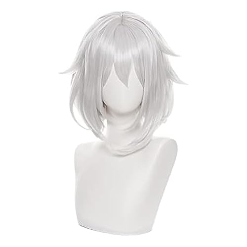 OSIASWIG Anime Cosplay Wig, Genshin Impact Paimon Wig, White, Wavy, Heat Resistant, 21-24 inches