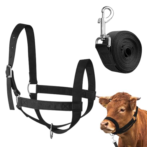 Licol de vache en nylon robuste avec corde de plomb réglable pour élevage - 7