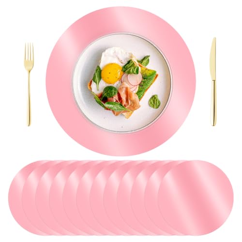KesaPlan 100PCS 13in Round Pink Placemats, Disposable Paper Chargers Plate