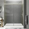 56-60" W x 70" H Semi-Frameless Sliding Shower Door, Glass Shower Door with 1/4'' (6mm) Clear SGCC Tempered Glass, Shower Doors can be Installed Left and Right (Brushed Nickel Finish)