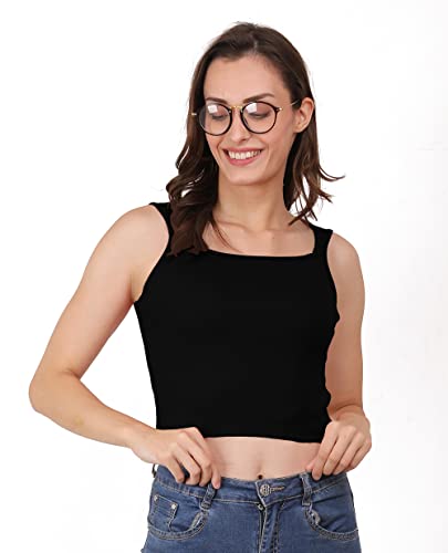 Image of A1597 Women's Casual Stretchy Square Neck Sleeveless Crop Tops for Women