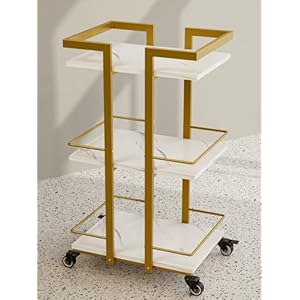 Paddie Esthetician Cart with Wheels, Salon Lash Spa Rolling Trolley Cart, White & Gold