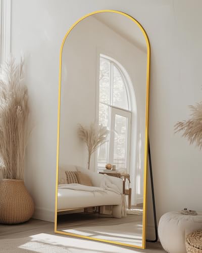 Suidia Arched Full Length Mirror, 58"x18" Floor Mirror Freestanding, Floor Standing Full Body Mirror with Stand for Bedroom, Hanging Mounted for Living Room Cloakroom, Gold