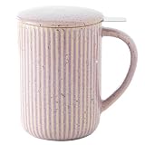 Yundu 470ml Keramik Flamme Teetasse mit Deckel und Sieb, Gestreifte große teebecher - Flambe Pueple