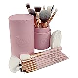 Wowmonde Brochas de Maquillaje Profesional Veganas con Estuche Organizador 15 Pinceles con Limpiador Regalo