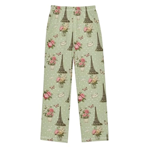 Pajama Pants Lounge Sleep PJ Bottoms Sleepwear Elastic Waist Drawstring S Flower and Butterfly