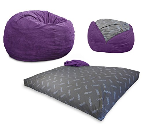 CordaRoy s Corduroy Bean Bag Chair, Convertible Chair Folds from Bean Bag to Bed, As Seen on Shark Tank, Purple - Full Size