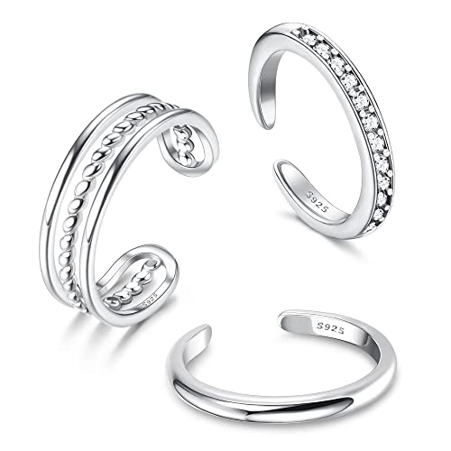 YADOCA 3Pcs 925 Argent Sterling Bagues d'orteil pour Femmes Hypoallergénique Réglable Bagues Set de Bague Ouver Bijoux de Pied de Plage Minimalistes Style 1 Cover