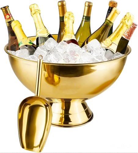 Mipau Large Champagne Bowl,12L Champagne Bowl Ice-Bucket with Scoop Stainless Steel Large Wine Bucket Big Ice Bucket for Parties Wine Beer Home Bar Celebrations,16in
