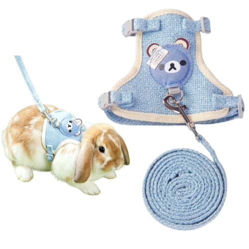 Adjustable Rabbit Harness & Leash Set Escape Proof Bunny Vest (Medium,Blue)