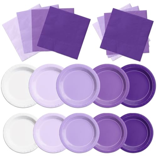 Image of CMUSKO Lavender Party Supplies-150Pcs Purple Plates and Napkins Kit Serves 50,Gradient Light Purple Tableware for Birthday,Baby Shower,Wedding