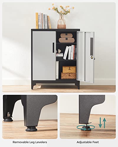 Songmics Garage Cabinet, Metal Storage Cabinet With Doors And Shelves, Office Cabinet For Home Office, Garage And Utility Room, Silver And Black Uomc013S01 #TOP6