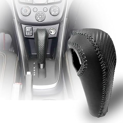 LANZMYAN Gear Shift Knob Cover Compatible with Chevrolet/Chevy Automatic Auto Car Premium Leather with Carbon Fiber for Trax 2015-2021 for Sonic 2012-2022,Internal Accessories(Black Thread) Cover