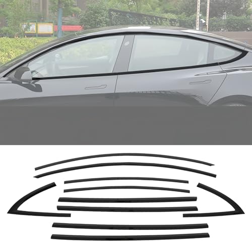 skkyoro Window Trim Stainless Steel Chrome Delete for Model 3 2017-2025 ABS Black Window Trim Blackout Kit 10pcs Glossy Black (for Model 3 2017-2025)