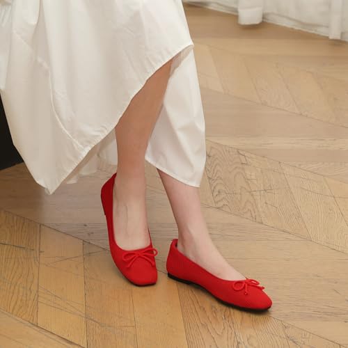 Image of AprCoco Flats for Women Bowknot Ballet Knit Foldable Flat Square Toe Comfort Light Shoes Office Low Top Flats