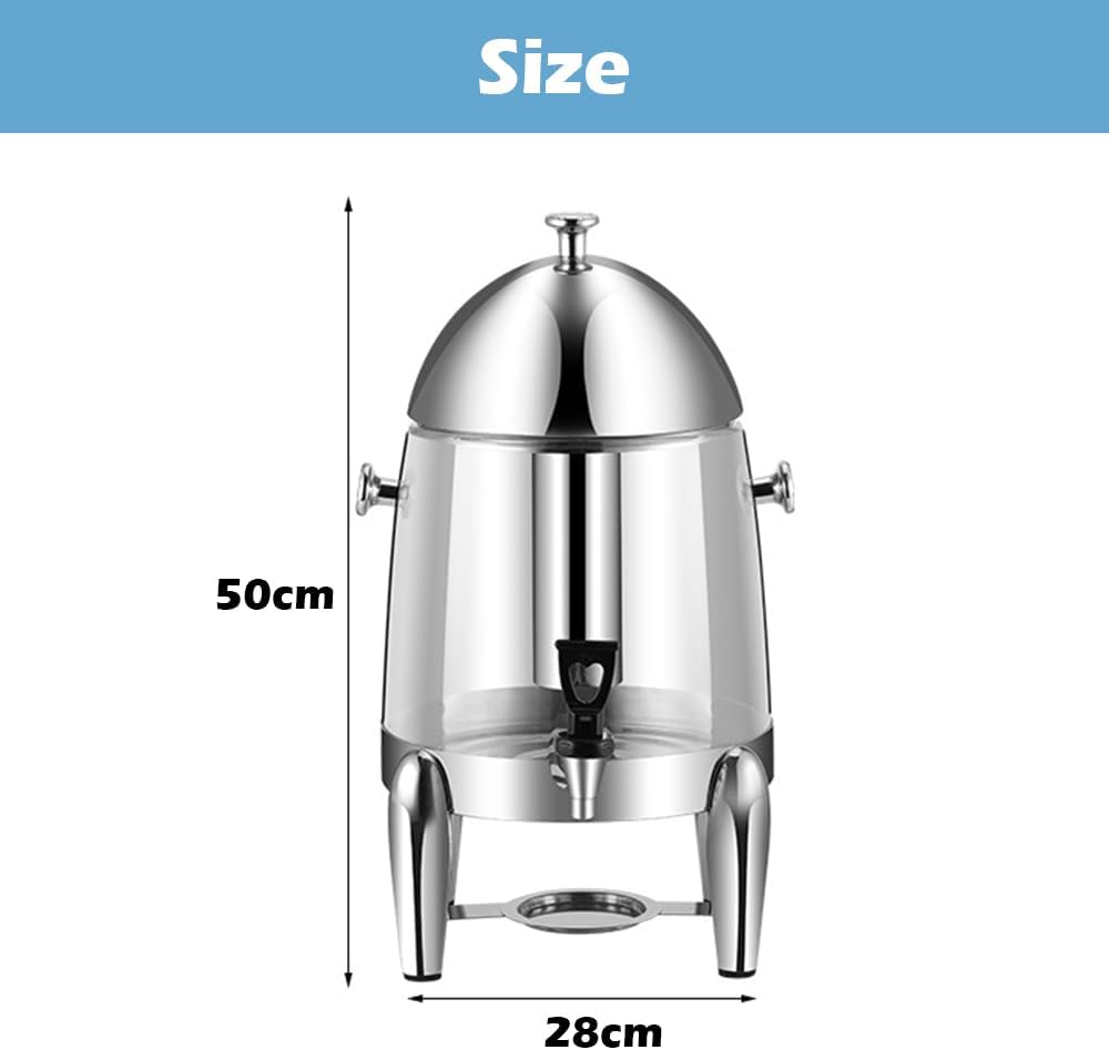 YUEWO Beverage Dispenser 3.2 Gallon with Fuel Holder and Ice Container Drink Dispenser for Hot/Cold Drinks Stainless Steel with Stand and Spigot for Home and Commercial (Stainless steel+PC)