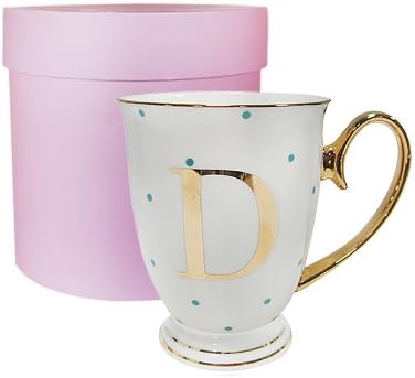 Bombay Duck Alphabet Spotty Metallic Mug Letter R Gold with Aqua Spots, Bone China, White, 1 Count (Pack of 1)