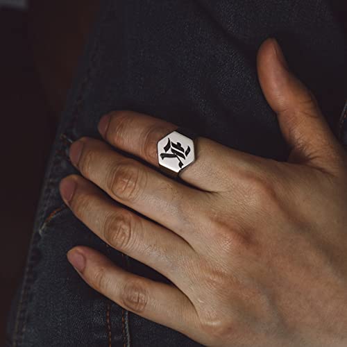 Bandmax Solid Men Rings Customizable Initial Signet Ring With Any Letter Engraved Cocktail Thumb Band Ring Stainless Steel Personalized Biker Rings #TOP2