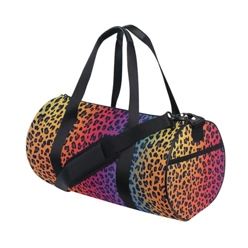 Color Leopard Sports Duffel Bag Durable Full Print Barrel Gym Bag with Multiple Pockets, Adjustable Shoulder Strap Ideal for Sports Gym Training Travel and Outdoor Use3