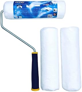 Yllee® Wind Premium Quality Wire Cage Wall Paint Roller Frame with 3X 3/8 Inch (10mm) Nap Medium Pile Microfibre Paint Roller Sleeve - 9 Inch (230mm) X 1.75 Inch (44mm) Dia - All Paint Types