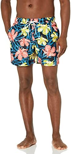 Calvin Klein Men's Standard Elastic Waist Quick Dry Swim Trunk, Hibiscus Black, Large