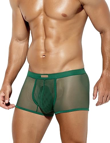 Casey Kevin Boxer Homme Sexy Culotte Transparent Lingerie et Vêtements Sexy Homme, Vert, M