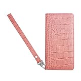 本革 手帳型 スマホケース iPhone SE3 SE2 8 7 互換性 対応ケース クロコダイル クロコ型押し カード入れ マグネット不使用 ストラップ (ピンク)