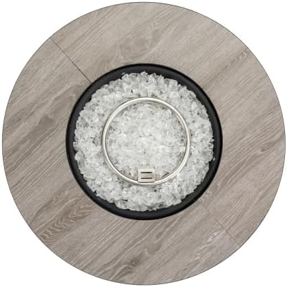 30" Propane Gas Fire Pit Table, 50000 BTU Round Steel Fire Pit with Wood Grain Ceramic Tabletop for Outside Patio Deck Garden Backyard- Black