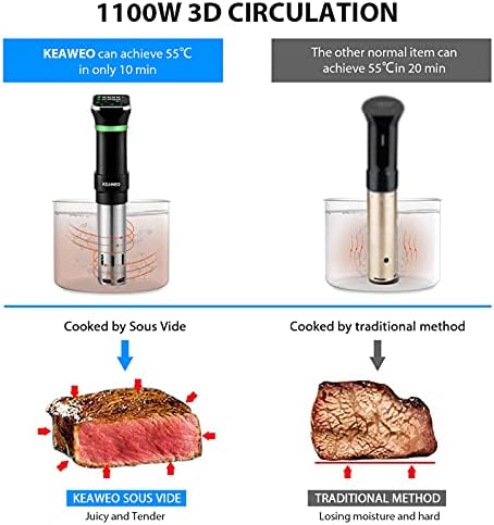 KEAWEO Sous Vide, Immersion Circulator Thermal Immersion Circulator Sous Vide Machine Cooker, Ultra-Quiet, Accurate Temperature 25-95 Digital Timer, Menu Function, Stainless Steel 1100W