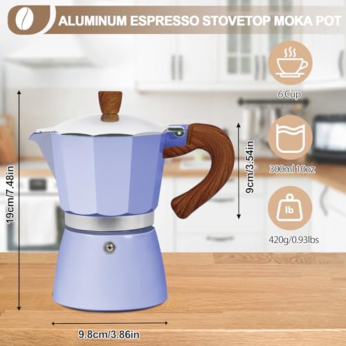 Image of Aluminum 6 Cup 300ml Moka Pot Express Coffee Maker Stovetop Espresso Colorful Coffeemaker Italian Classic Style Brewing Greca Cafe Mocha Machine for Cafeteras Lover Camping Travel and Home Use 10oz