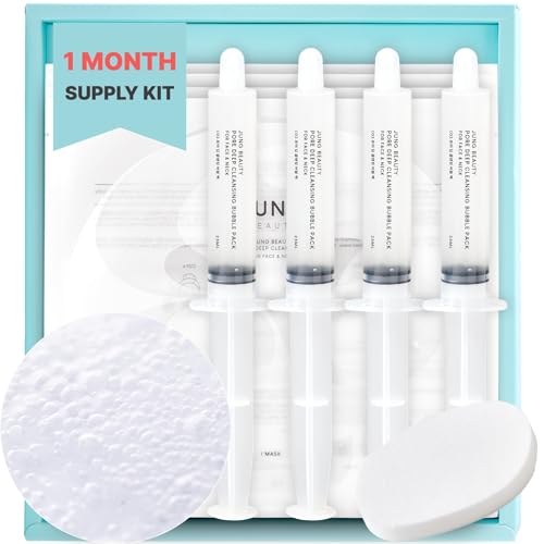 Jung Beauty Carboxy CO2 Therapy Face & Neck Mask Deep Pore Cleansing Bubble Pack Purifying Treatment for Sagging Aging Dull & Troubled Skin 4 Sheet Masks with Centella Asiatica & Ceramide