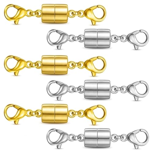QZKJQDD 6 Pcs Magnetic Necklace Fasteners Magnetic Necklaces Clasps Connector Jewellery Double Buckle and Closures Magnet Jewelry Connector for Necklaces Jewelry Accessories (3 Gold 3 Silver)