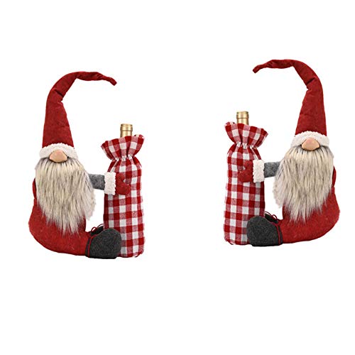 GREENSTORE Lot de 2 housses de bouteille de vin de Noël pour décorations de fête de Noël, poupée de Noël faite à la main Cover