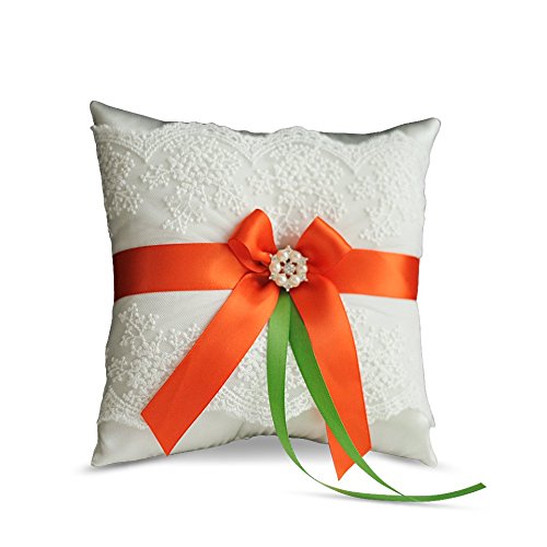 Alex Emotions Ivory Ring Bearer Pillow and Basket Set | Lace Collection | Flower Girl & Welcome Basket for Guest | Handmade Wedding Baskets & Pillows (Orange Lime)