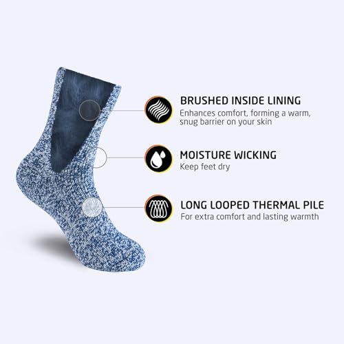 HOT FEET Boys and Girls 2 Pack Heavy Thermal Socks - Traps in Warmth – Kids Thick Insulated Crew for Casual Cold Weather Use (Navy/White/Black)