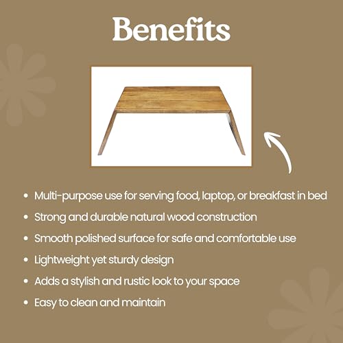 Image of Wooden Bed Table: Rustic Foldable Breakfast & Laptop Serving Tray | Multipurpose Portable Desk