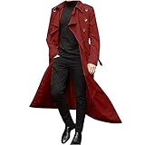 QTOCIO Man's Double Breasted Trench Coat Oversized Casual Windbreaker Lapel Long Jacket Long Belted Windbreaker Slim Overcoat