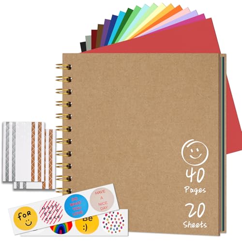 DIY Scrapbook for Kids, 7"x7" 20 Sheet/ 40 Pages Colorful