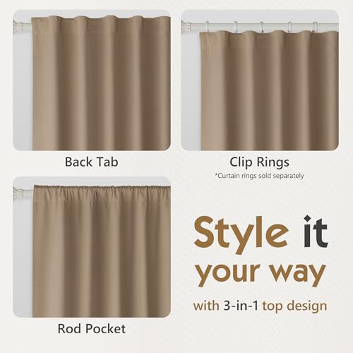 Image of FMFUNCTEX 100% Blackout Curtains for Bedroom, Brown Back Tab Curtain 72 Inch Length Drapery Thermal Insulated Curtains for Living Room, Black Out Drapes Rod Pocket Room Darkening 2 Panels