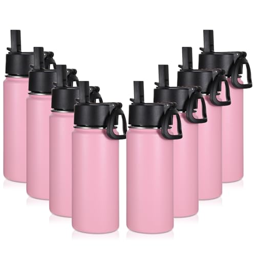 Volhoply 16oz Insulated Kids Water Bottle with Straw, Pink, 8-Pack