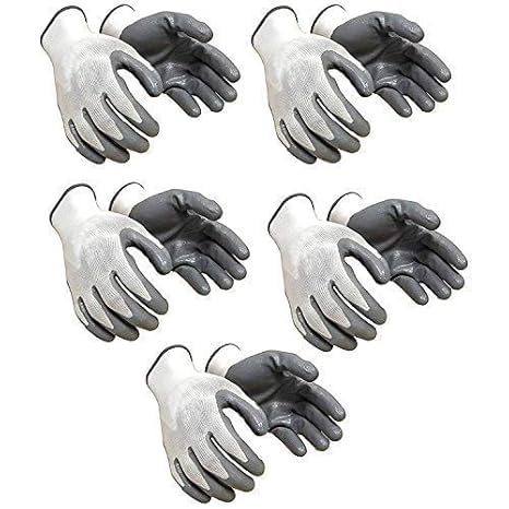 Image of 5Pair Nylon Knitted Latex Rubber Coated Safety Hand Protection Working Gloves For Anti Cut Heat & Fire Resistant Industrial Gloves For Men Women (PACK OF 10Gloves) (White /Grey-5pair)