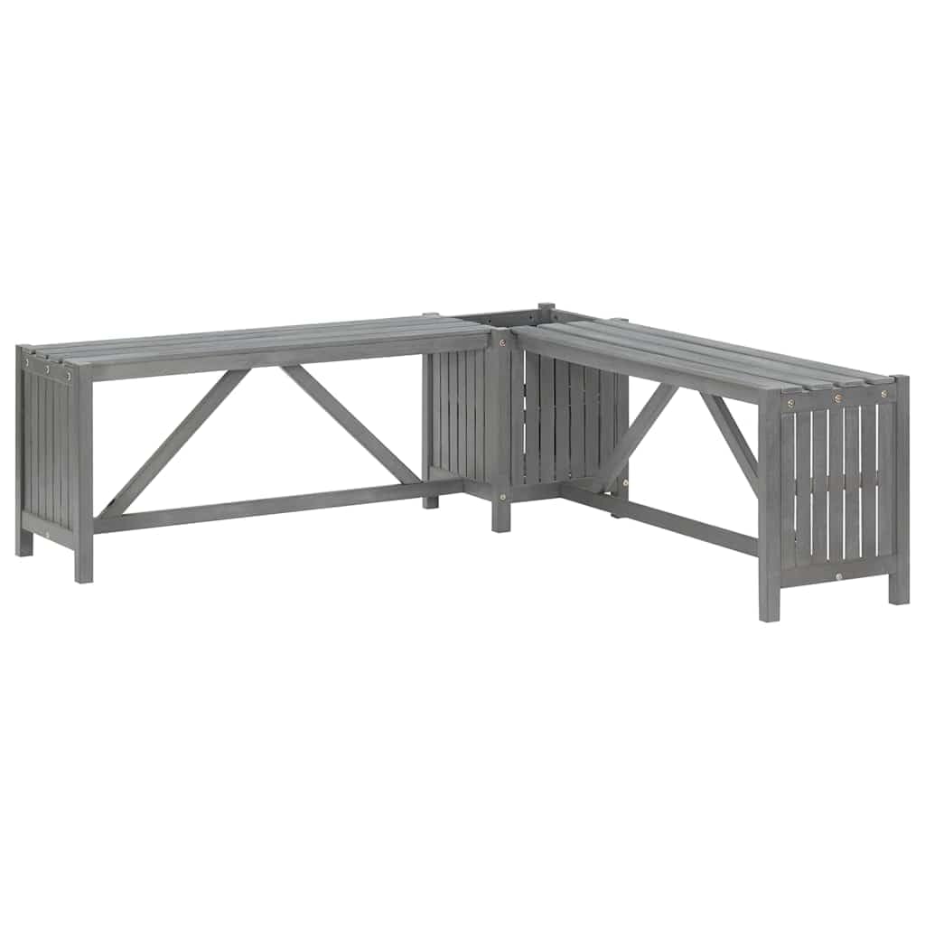 vidaXL Solid Acacia Wood Garden Corner Bench with Planter Outdoor Furniture Wooden Seating Bench Balcony Planter Boxes Seat 117cm Grey
